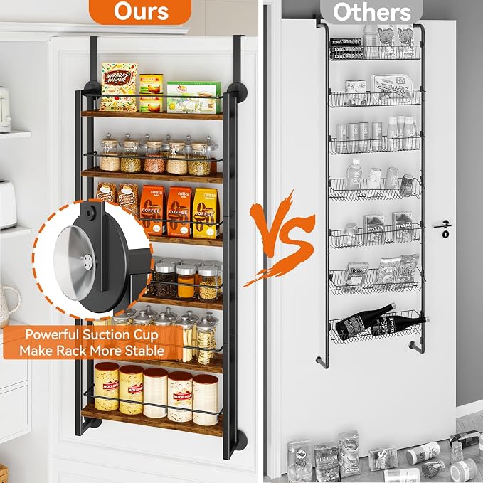 IBUYKE 6 Tier Over The Door Pantry Organizer,Wall Mounted Spice Rack,Door Hanging or Wall,Adjustable Hanging Storage Shelves,Spice Organization for Kitchen cabinet,Bathroom,Closet,Brown UTLJ028H
