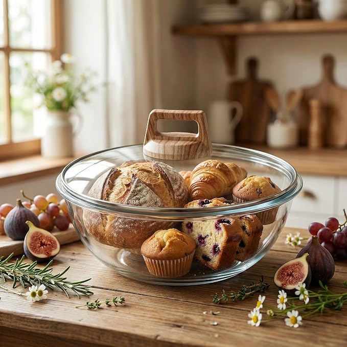 3.2 QT Glass Sourdough Bread Proofing Bowl with Lid, Large Dough Rising Bowl for Bread Baking,Clear Mixing Bowl with Cover, Kitchen Fermentation Container for Starter, Storage & Gift(1, 3.2 Quart)