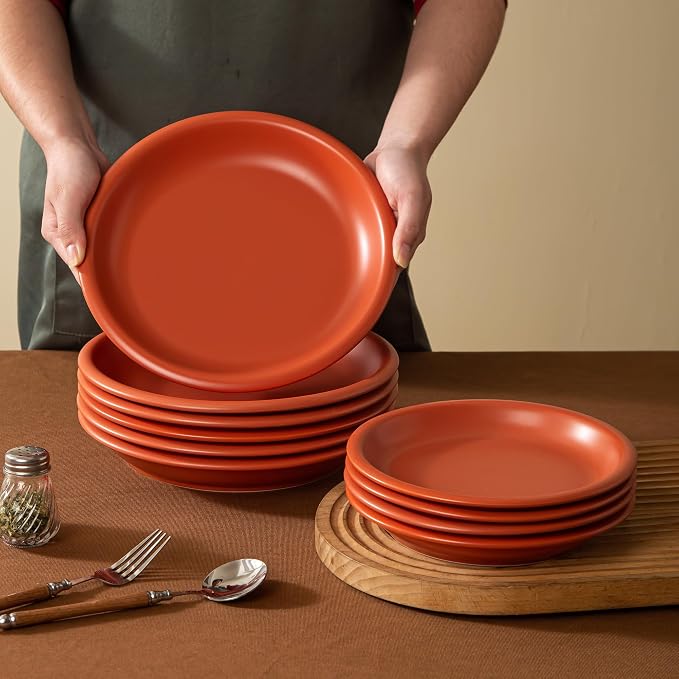 Timeworn Clay Dinner Plates, Set of 4, 10.25-Inch, Terracotta Red | Hand-Finished, Stoneware, Microwave Safe, Dishwasher Safe