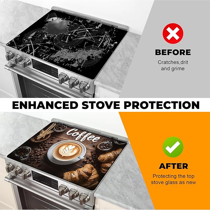 Stove Top Cover- Mat for Electric Stove Protector with Anti-Slip Rubber Coating Dish Drying Mats Scratch-Resistant (coffee, 28.5" x 20.5")