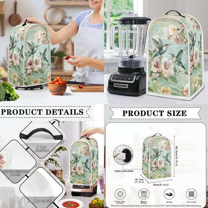 Hummingbird Dust Cover Kitchen Blender Covers Flower Washable Toaster Oven Dustproof Cover Anti Fingerprint Protection Set
