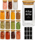ComSaf Spice Jars with Label 4oz 16 Pack, Glass Spice Jars with Bamboo Lid, Mini Seasoning Containers with 54 Black Labels, Stackable for Kitchen, Pantry Organization, Loose Tea, Herbs, Powders, Salt