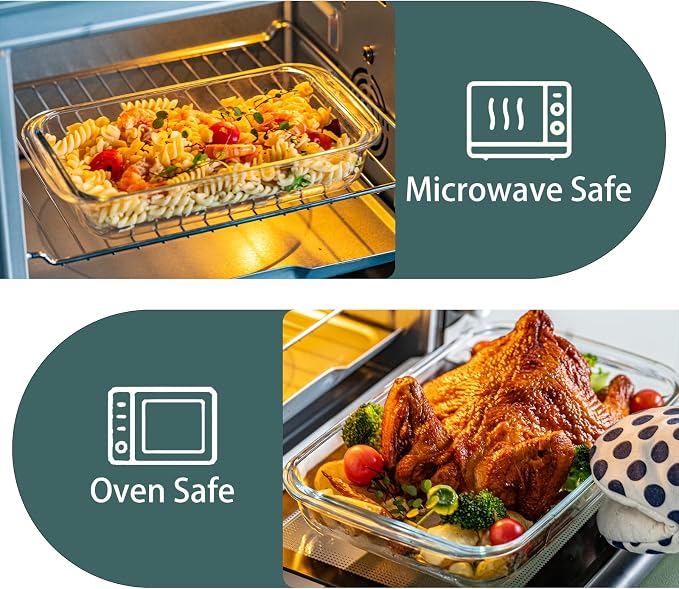 Glass Baking Dish, Glass Baking Dishes for oven,Food Container 3-Piece Set for Cooking Lasagna Kitchen Baking Bakeware Set Oven Microwave Refrigerator Dishwasher Safe (3)