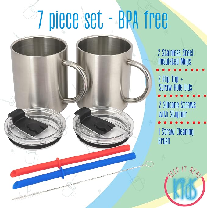 Stainless Steel 10oz Kid's Cup and 10oz Kids Mug, BPA Free, Unbreakable (Natural)