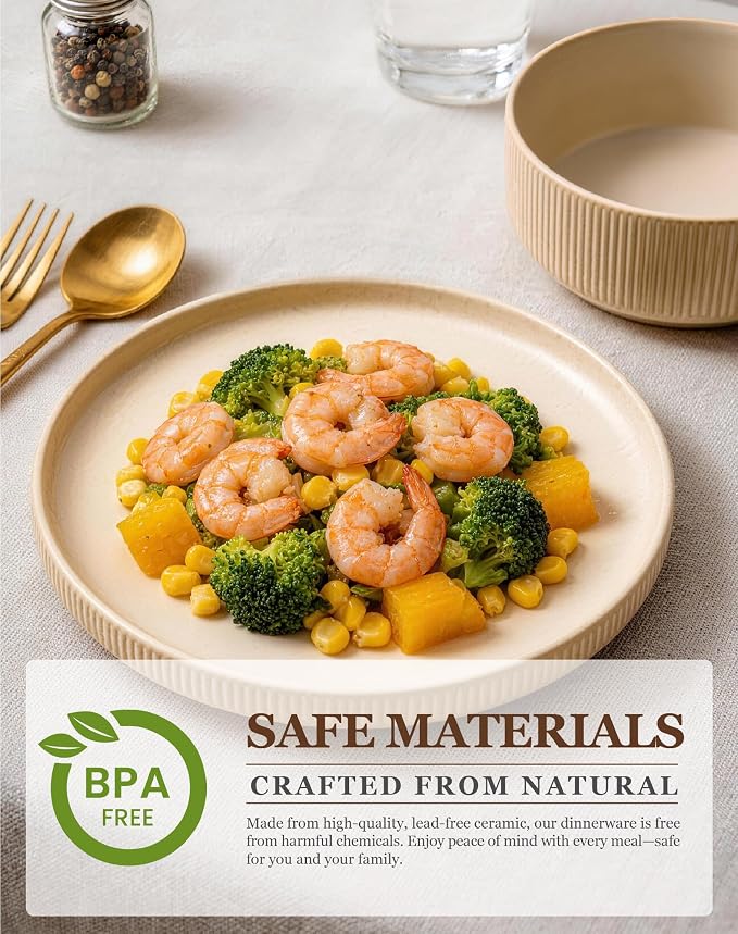 OTAGO 24-Piece Dinnerware Set for 6 with Mugs, Ribbed Stoneware Plates and Bowls Sets, Unique Handcrafted Reactive Glaze, Chip and Scratch Resistant Dish Set, Microwave & Dishwasher Safe, Yellow