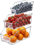 LemonRoad 3 Packs Clear Freezer Organizer Bins with Handle Pantry Vegetable Organizers and Storage Stackable Open Front Fridge Storage Egg Salad Containers for Kitchen Refrigerator Cabinet Closet