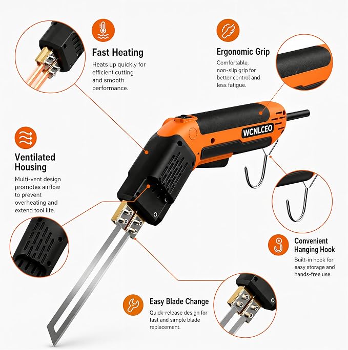 Electric Hot Knife Foam Cutter Kit, Hot Knife Cutting Tool with 8 Blades, R-Shaped Blade, Spade Blade,1.79 in, 3.9in and 7.8 in Blades, Hex Wrench and Brass Brush for Styrofoam, EVA Foam, Foam Board