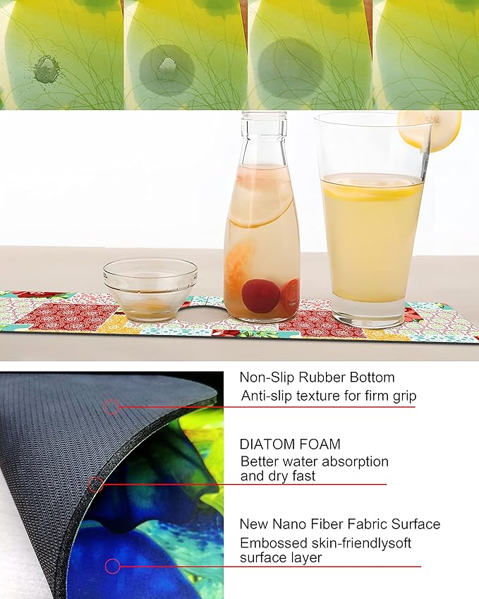Kitchen Sink Splash Guard Faucet Mat Super Absorbent Fast Drying Mat Sink Gadgets Splash Guard Behind Faucet Drip Catcher for Kitchen (Boho Trellis, 15x5.5in)