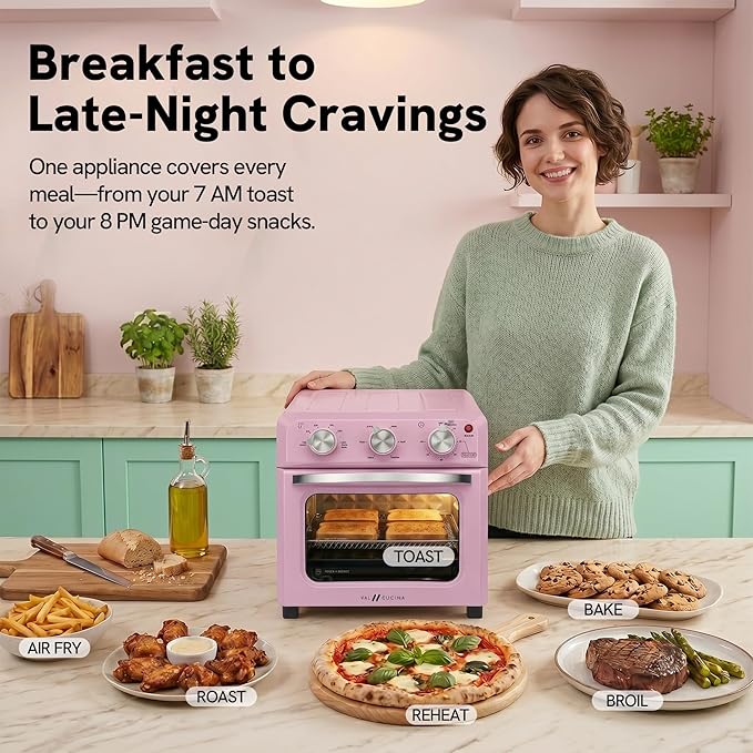 VAL CUCINA 6-in-1 Air Fryer Toaster Oven Combo, Compact 12.7 QT Small Countertop Convection Oven, Fits 9" Pizza & 4 Toast, Hexagon Hybrid Heating, Enamel Baking Pan