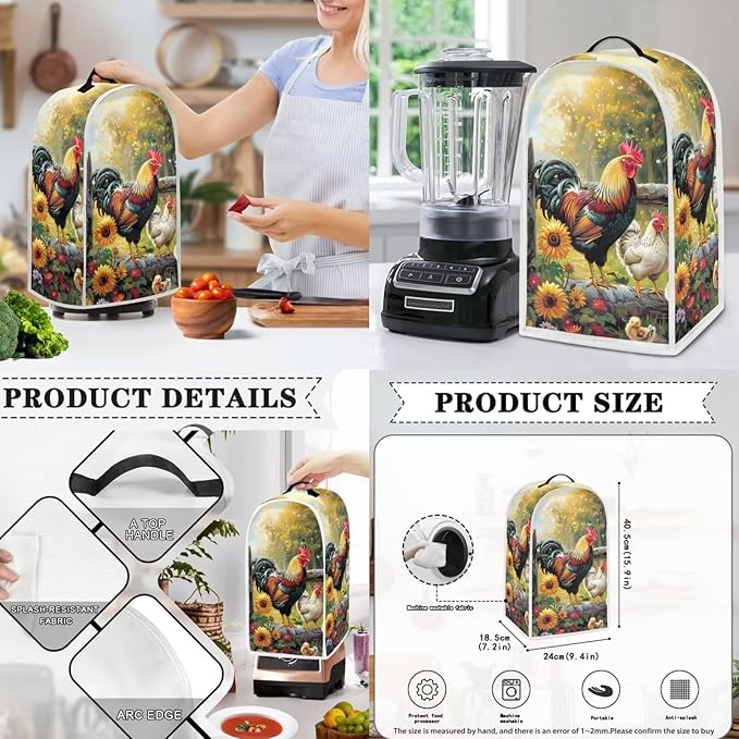Rooster Blender Cover Toaster Cover 4 Slice Washable Dust Protection Sunflower Kitchen Small Appliance Dust Covers Kitchen Accessories