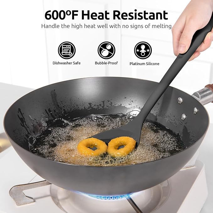 U-Taste 18/8 Stainless Steel Measuring Cups and Spoons Set of 10 and 600ºF Heat Resistant 13.76" Long, 3.63" Wide Wok Spatula for Kitchen Stir Fry (Black)
