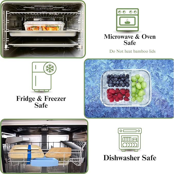 Glass Food Storage Containers with Bamboo Lids, Airtight Containers, Non Toxic Food Storage, Eco Friendly Fridge Storage Containers (2 Count)