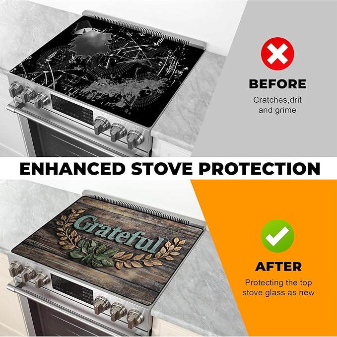 Stove Top Cover- Mat for Electric Stove Protector with Anti-Slip Rubber Coating Dish Drying Mats Scratch-Resistant (grateful, 30" x 21")