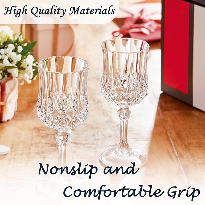 Plastic Wine Glasses, Plastic Goblets Vintage Style Cordial Unbreakable Drinking Glasses, Reusable Drinkware for Wedding Reception, Grand Event Party Supplies (48, Transparent)
