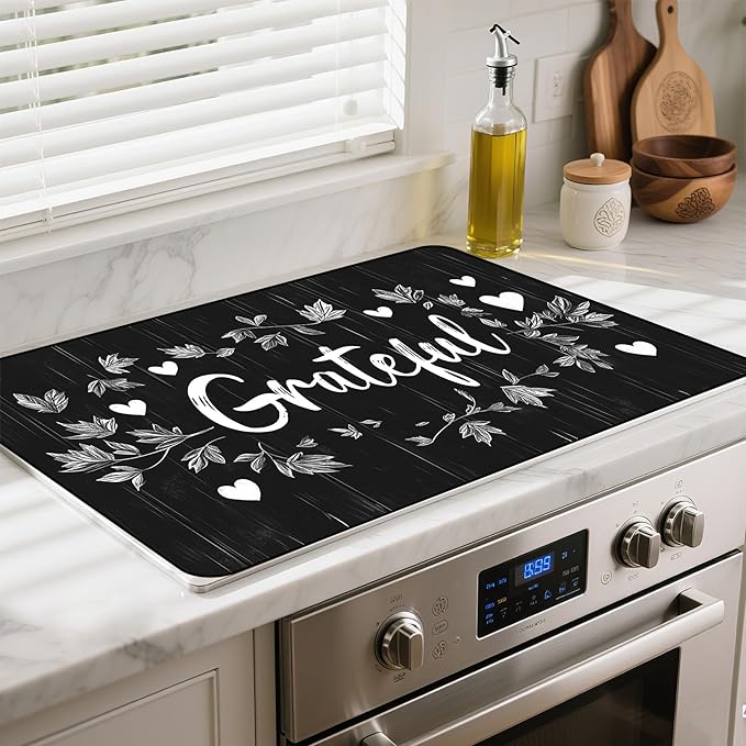 Heat-Resistant Glass Stove Top Cover with Anti-Slip Rubber Coating – 28.5x20.5 Inch Electric Stove Protector, Scratch-Resistant, Expands Counter Space, Stylish Kitchen Decor