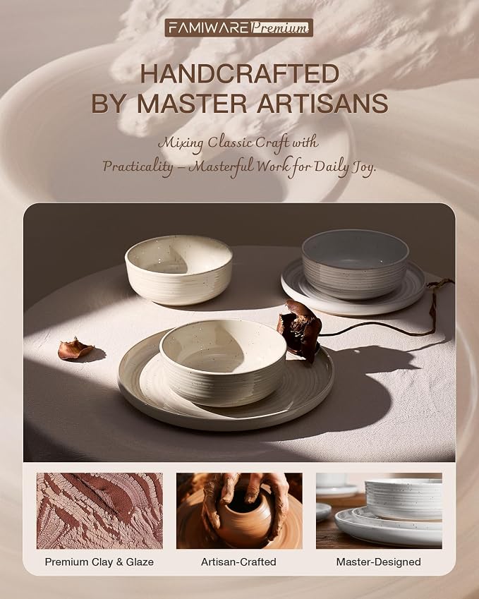 24-Piece Reactive Glaze Stoneware Dinnerware Sets for 8 - Coupe Plates & Bowls with Speckles & Spirals - Chip & Scratch Resistant Dishes, Microwave & Dishwasher Safe - Gift Box, White