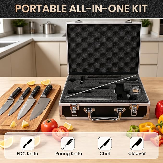 GEN3 Guided Knife Sharpening System, Aluminium| Professional Knife Sharpener, Knife Sharpening Kit W/Hard Carrying Case & 3 Al Plates Diamond (320#, 800#, 2000#) for Hunting & Kitchen Knives