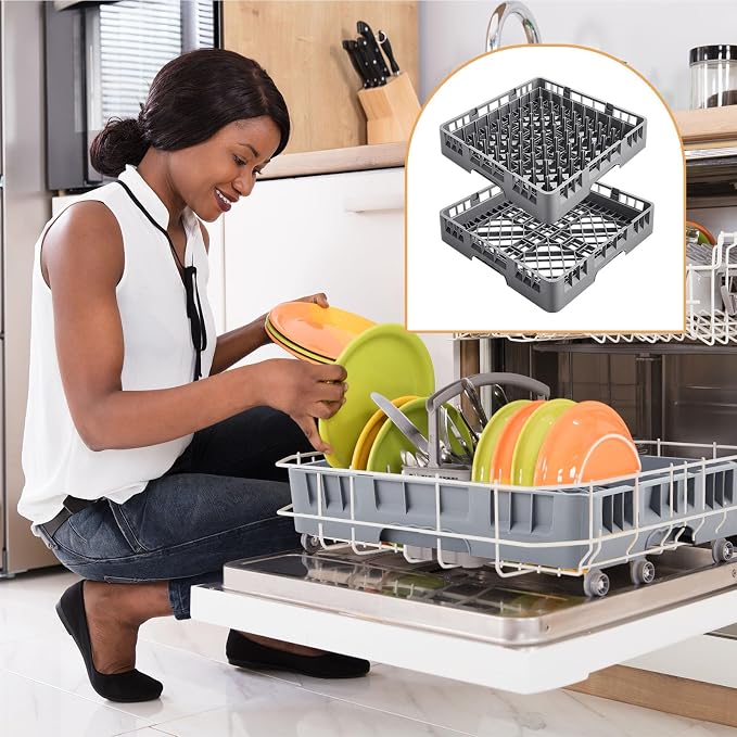 Aurelema Commercial Dishwasher Tray Rack, Commercial Dish Drying Rack, Polypropylene Full Size Flatware Tray for Hotel Canteen Kitchen Restaurant Tableware Plate and Bowl(Basics,Peg Dish,Gray,2 Pack)