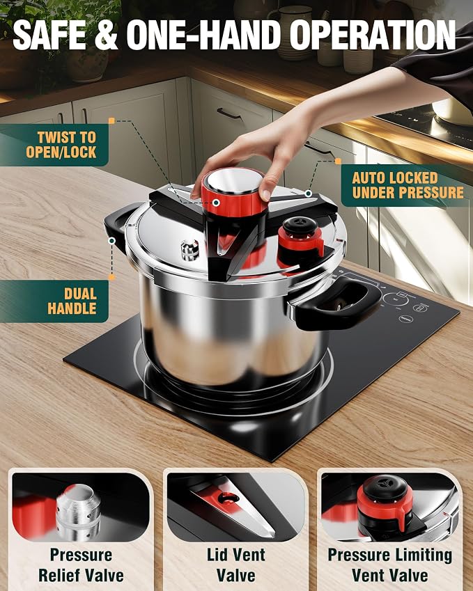 WantJoin 8Qt Pressure Cooker - 3-In-1 Stainless Steel Pressure Canner Compatible with Gas & Induction Cooker,Protective Devices,Canner Rack Included