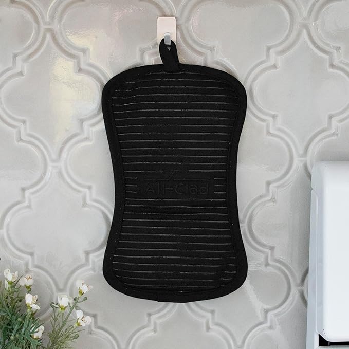 All-Clad Premium Pot Holder & Hot Pad: Heat Resistant to 500 Degrees - 100% Cotton, 10""x6.25"" Hot Pad for Kitchen and Barbeque, (2-Pack), Black