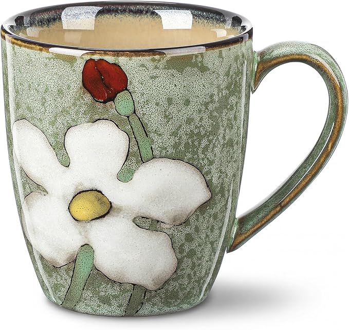 Maxdot 1 Pcs 12oz Ceramic Coffee Mugs Sets Glazing Process Cappuccino Mug Floral Ceramic Tea Cups Idea Gift Set for Women Porcelain Cup for Coffee, Cocoa, Tea, Latte (Retro) (Fresh)
