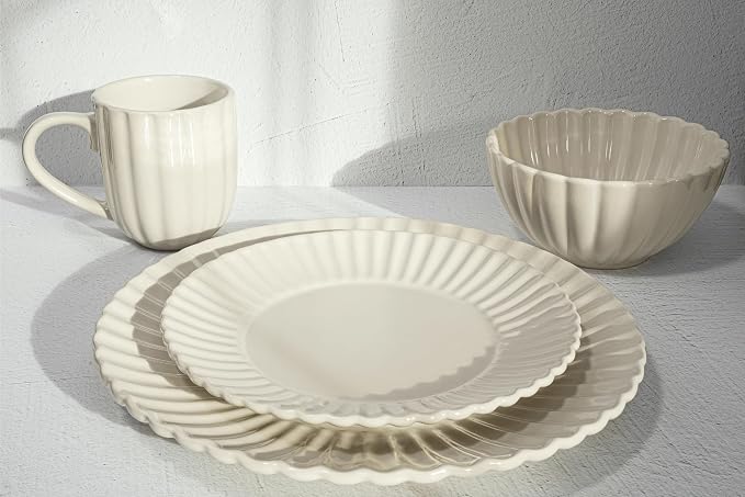 16 Piece Dinnerware Set Aruba (Sun Washed Lemon) Plates, Bowls, and Mugs Set for 4