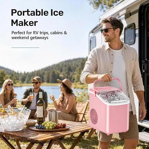 OLIXIS Countertop Ice Maker with Self-Cleaning, Portable Ice Maker Machine with Scoop, 26Lbs/24H, 9 Cubes in 6 Mins, 2 Sizes of Bullet for Home, Kitchen, Office, Pink
