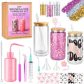 kiddgroo Snow Globe Tumbler Supplies ，16 Pcs DIY Glitter Snowglobe Cup Set– Includes 16oz Double-Wall Acrylic Tumbler, UV DTF Wraps, Craft Glitter, and DIY Tools