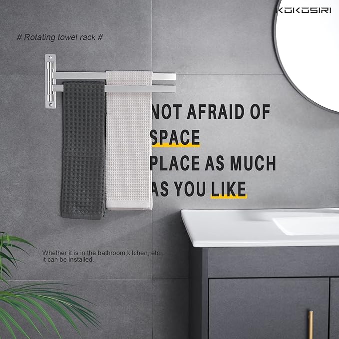 KOKOSIRI Swivel Towel Bars Swing Out Hand Towel Holder 2-Arm for Bathroom Kitchen Toilet Wall Mounted Chrome Stainless Steel B5007CH-A2