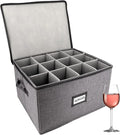HOMELUX THEORY Wine Glass Storage Box with Dividers, Hard Shell China Storage Containers, Heavy Duty Glassware Storage Box & Stemware Storage Container with Lid, Thick Surface, and Sturdy Handle