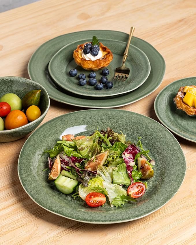 AmorArc Ceramic Dinnerware Sets, Handmade Stoneware Reactive Glaze Plates and Bowls Set, Scratch Resistant | Dishwasher & Microwave Safe, Service for 4 (12pc)