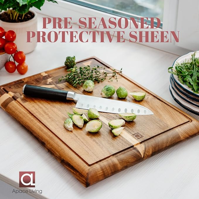Acacia Wood Cutting Board for Kitchen and Home - Beautiful Large Butcher Block Chopping Board, Sustainable Wood, Juice Groove - Doubles as 3 Compartment Serving Board - 17 x 13 x 1.5"