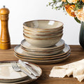 GBHOME Stoneware Dinnerware Sets for 4,12 Pieces Rustic Earthenware Plates and Bowls Set,Handmade Reactive Glaze Ceramic Plate Sets, Chip Resistant Dishes, Microwave & Dishwasher Safe, Smokey Taupe