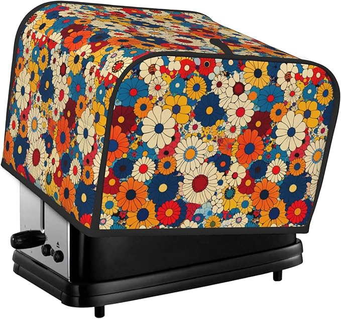 Toaster Cover 4 Slice Ethnic Flower Colorful Daisy Kitchen Small Appliance Covers with Pockets Dust and Fingerprint Protection