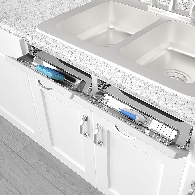 Rev-A-Shelf 14.25" Tip Out Tray w/Soft Close for Sink Base Cabinets, Storage Organizer for Kitchen, Laundry Room, or Vanity Cabinets, 6581-14SS-SC-1