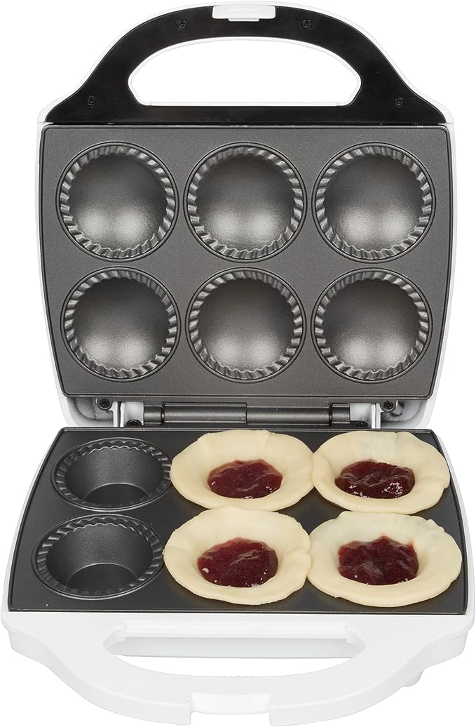 Mini Pie & Quiche Maker, Electric Baker Cooks 6 Small Quiches or Pies | Includes Dough Cutting Circle for Easy Measurement- Better than Tin Pan- Baking Dessert Gift for Her, Summer Brunch Must Have
