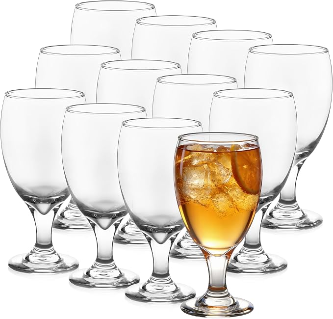 Libbey Classic Glass Goblets Set Of 12, Dishwasher Safe 16.25 Oz Drinking Goblets for Tea, Sangria and More, Ideal Stemmed Water Glasses for Parties
