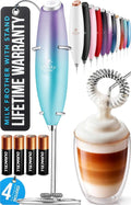 Zulay Kitchen Powerful Milk Frother Wand With 4 AA Duracell Batteries - Ultra Fast Handheld Drink Mixer - Electric Whisk Foam Maker for Coffee, Lattes, Cappuccino, Matcha & Creamer - Borealis