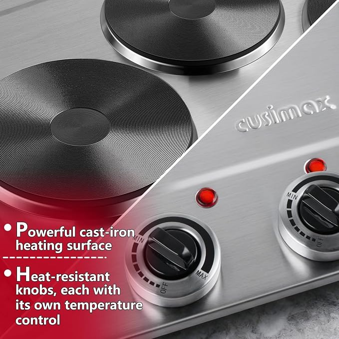 CUSIMAX Electric Hot Plate for Cooking,1800W Triple Burner Portable Electric Stove with Independent Temperature Control,Electric Burners for All Cookware,Tabletop or Built-in,Stainless Steel