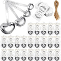 Umigy 12 Set Heart Shaped Measuring Spoon Tea Spoons Wedding Baby Shower Favors for Guests Set Heart Shape Drawstring Organza Bag Gift Tag Rope for Wedding Bridal Shower Souvenir (Silver)