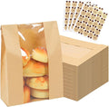 400 Packs Paper Bread Bags for Homemade, Sourdough Bread Bags with Clear Window Includes Label Seal 400 Pcs Stickers, Bakery Packaging Storage for Cookies Snack (13.7x8.2x3.5 inch)