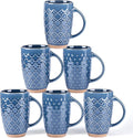 GBhome 20oz Large Coffee Mugs Set of 6, Handmade Tall Ceramic Coffee Mugs with Texture Patterns for Cappuccino, Latte,Hot Cocoa, Dishwasher & Microwave Safe-Moonlight Blue