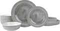 AELS Melamine Dinnerware Set of 18 Pcs, Dinner Dishes Set for Indoor and Outdoor Use, Melamine Plates and Bowls Set for 6, Dishwasher Safe, Lightweight Unbreakable, BPA Free, Gray