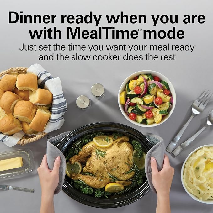 Hamilton Beach Portable Ready, Set, Dinner 6 Quart Programmable Slow Cooker | Temperature Probe & Defrost Function | Clip-Tight Lid For Easy Travel | Dishwasher-Safe Stoneware Crock | Matte Black | 33868