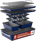 Bakken 8-Piece Ceramic Coated Bakeware Sets, Nonstick Aluminized Steel Pans with Muffin, Loaf, Cake, Roasting Pan, & Cooling Rack, Oven Safe Up To 500°F, Dishwasher Safe, BPA, PTFE & PFAS Free, Blue