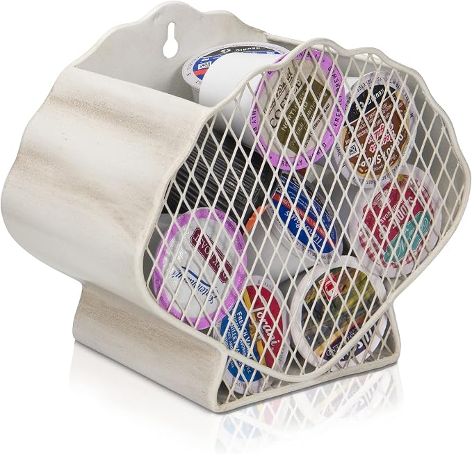 Made Easy Kit Coffee Pod Basket Organizer Useful Decor - Compatible with Keurig K-Cup Pods - Home Coffee Bar Functional Decoration - Café Station Countertop Freestanding Storage Sea (Clam Shell)