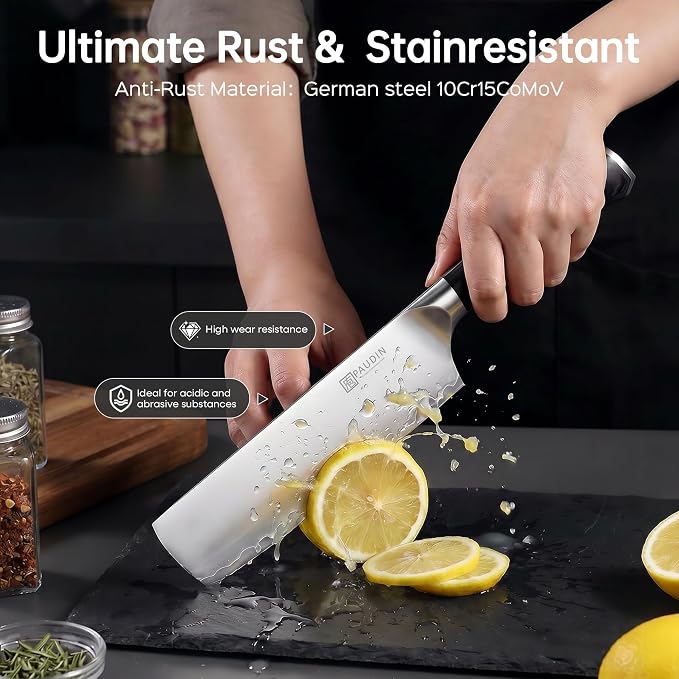 PAUDIN Nakiri Knife 7 Inch,Damascus High Carbon Steel Kitchen Knife 62 HRC, Ultra Sharp Vegetable Chopping Cleaver and Meat Slicing Asian Chef Knife for Home Cooks, Gift Box Included for Women and Men