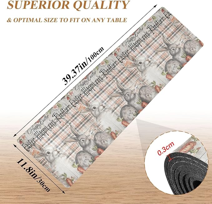 Checkered Bunny Red Trivet Table Runner Heat Resistant 230F for Hot Dishes Pots Plates Kitchen Dining Table Protector Decorative 39.37 X 11.8 Inch