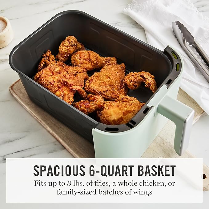 Martha Stewart 6QT Air Fryer, 6-in-1, Bake, Broil, Roast, Air Fry, Dehydrate, Reheat, Ceramic Non-Stick Basket, Crispy Results Fast, 400°F Max Temp, Shake Reminder, Auto Shut-Off, Honeydew Green