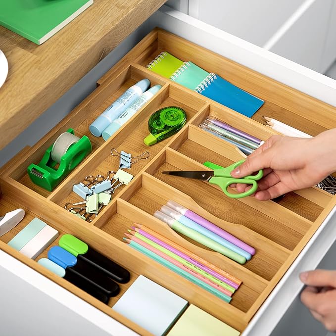 ROYAL CRAFT WOOD Drawer Divider and Organizer for Kitchen Organization - Luxury Bamboo Silverware Drawer Organizer